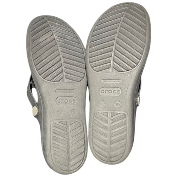 Crocs Sanrah Wedge Sandals‎ Silver Circle Black Flip Flop Slip On Womens Size 10 - Picture 7 of 10